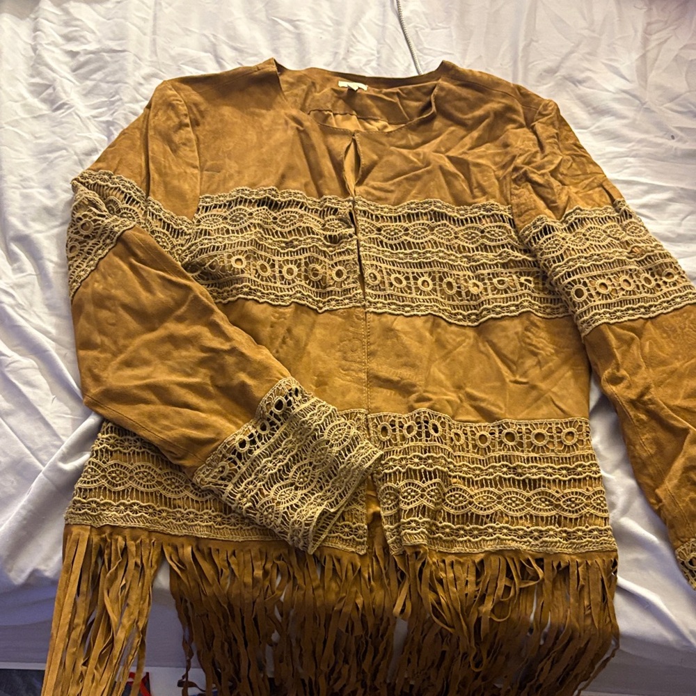 Reba 70s looking Tan Lace Fringe Jacket